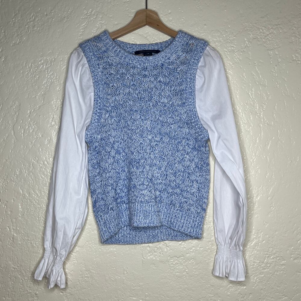 French Connection Women's Layered Look Crewneck Sweater Ruffle Cuff Size Medium - Picture 2 of 8